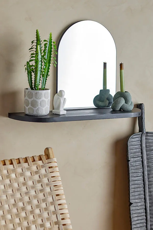 Annlie Curved Mirror with Shelf - Black, Pine product