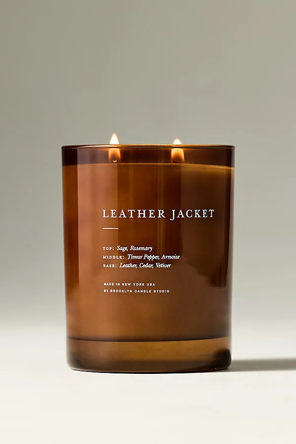 Brooklyn Candle Studio Woody Leather Jacket Glass Jar Candle - Brown by Anthropologie