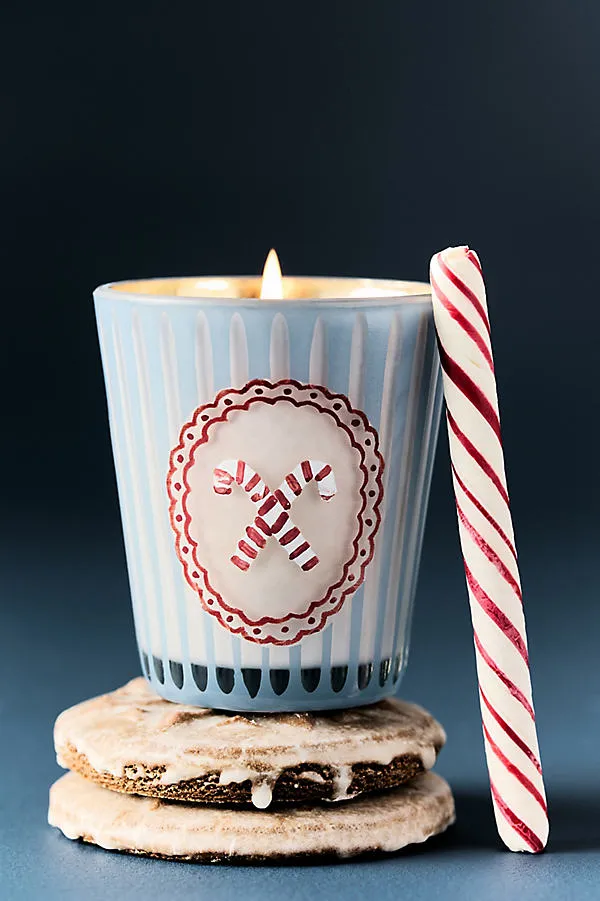 Candy Cane Icon Gourmand Peppermint Stick Glass Candle by Anthropologie