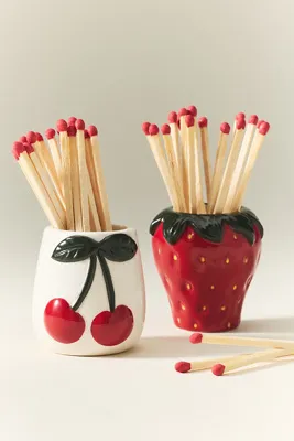 Cherry Ceramic Match Holder with Striker - White product