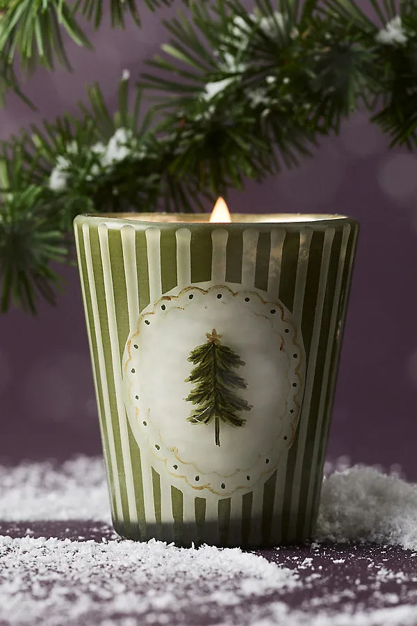 Christmas Tree Icon Balsam & Cedarwood Glass Candle - Green by Anthropologie