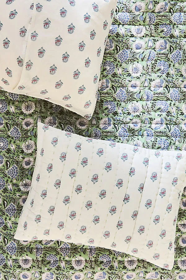 Cotton Voile Printed Pillow Shams Set of 2 - Green, Polyester/Cotton by Anthropologie