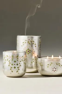 Festive Handpainted Frosted Garland Glass Decorator Candle - Silver by Anthropologie, image 2