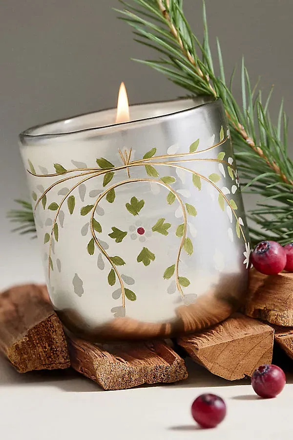 Festive Woody Fresh Balsam & Cedarwood Glass Candle - Small by Anthropologie