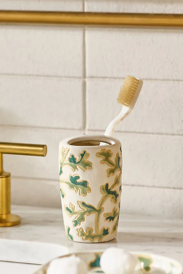 Hand-Painted Ceramic Toothbrush Holder - Green by Anthropologie