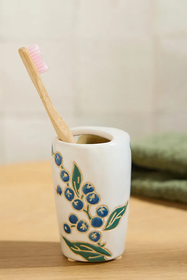 Hand-Painted Ceramic Toothbrush Holder - White by Anthropologie