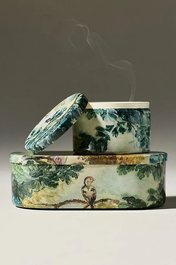 Judarn Tapestry Frosted Garland Tinned Candle - Green by Anthropologie
