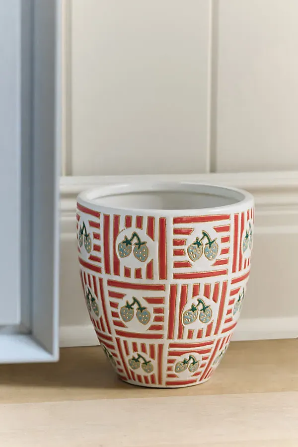 Lillie Hand-Painted Ceramic Waste Bin - Red product