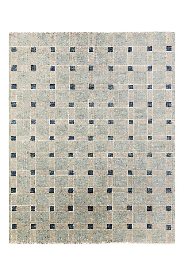 Lynn Geometric Hand-Knotted Rug - Blue, Wool by Anthropologie