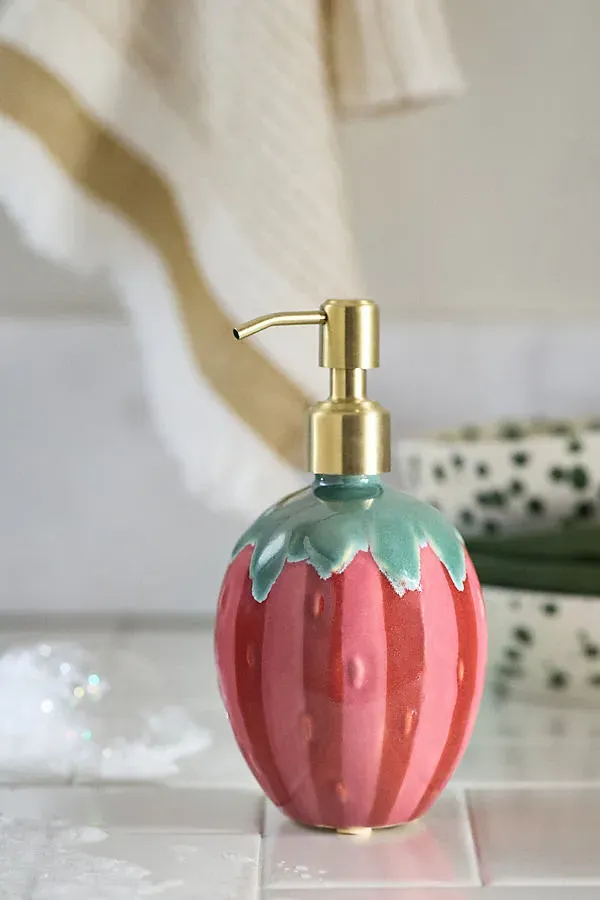 Meyer Ceramic Strawberry Soap Dispenser - Red by Anthropologie