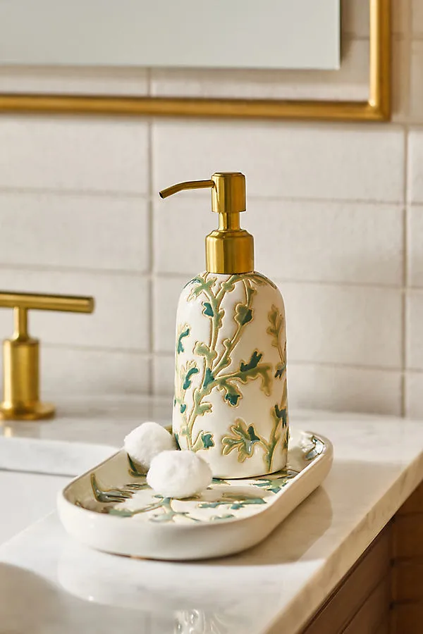 Printed Ceramic Soap Dispenser - Green by Anthropologie