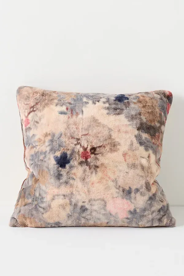 Printed Faux-Fur Throw Pillow - Beige, Polyester by Anthropologie