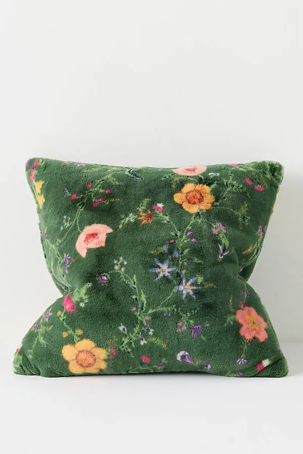 Printed Faux-Fur Throw Pillow - Green, Polyester by Anthropologie