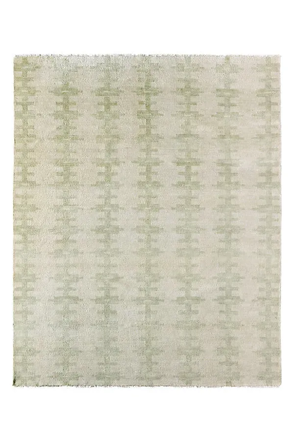 Sara Geometric Hand-Knotted Rug - Green, Wool by Anthropologie