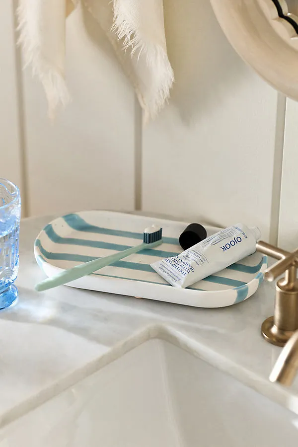 Striped Ceramic Bath Tray - Blue by Anthropologie