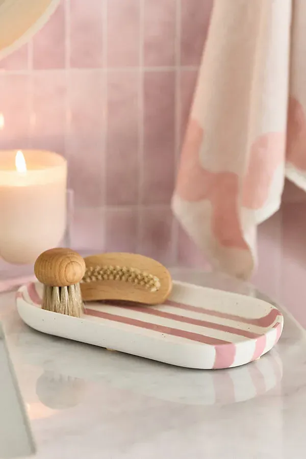 Striped Ceramic Bath Tray - Pink by Anthropologie
