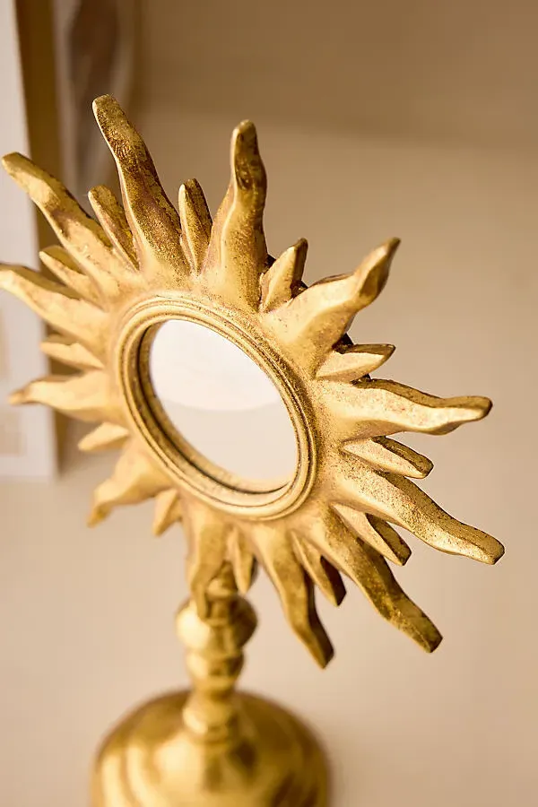 Sunburst Mirror on Stand - Antique Gold, Resin product