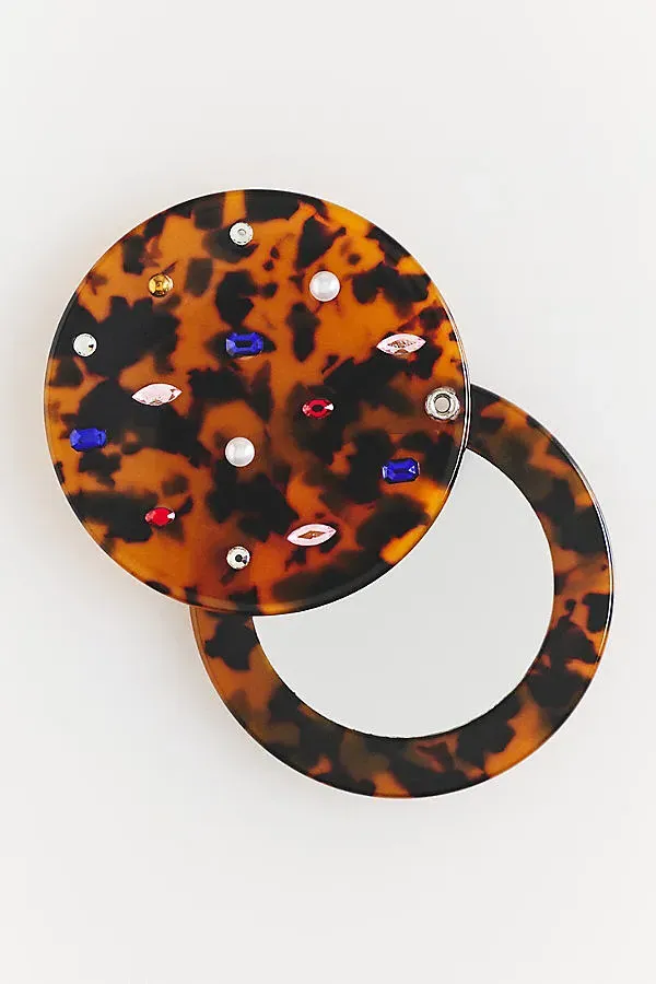 Tortoise Swivel Mirror with Gems - Beige, Plastic/Acrylic by Anthropologie