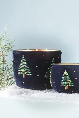 Velvet Trees Frosted Garland Small Glass Candle - Woody by Anthropologie, alternate view
