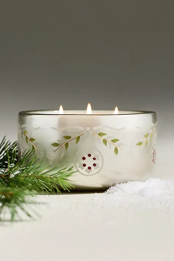 White Pine & Cashmere Small Glass Decorator Candle - Silver by Anthropologie