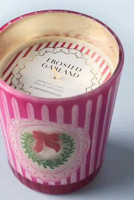 Wreath Icon Frosted Garland Glass Candle - Pink by Anthropologie, alternate view