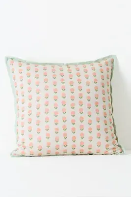 Zelda Cotton Embroidered Floral Cushion - Green product