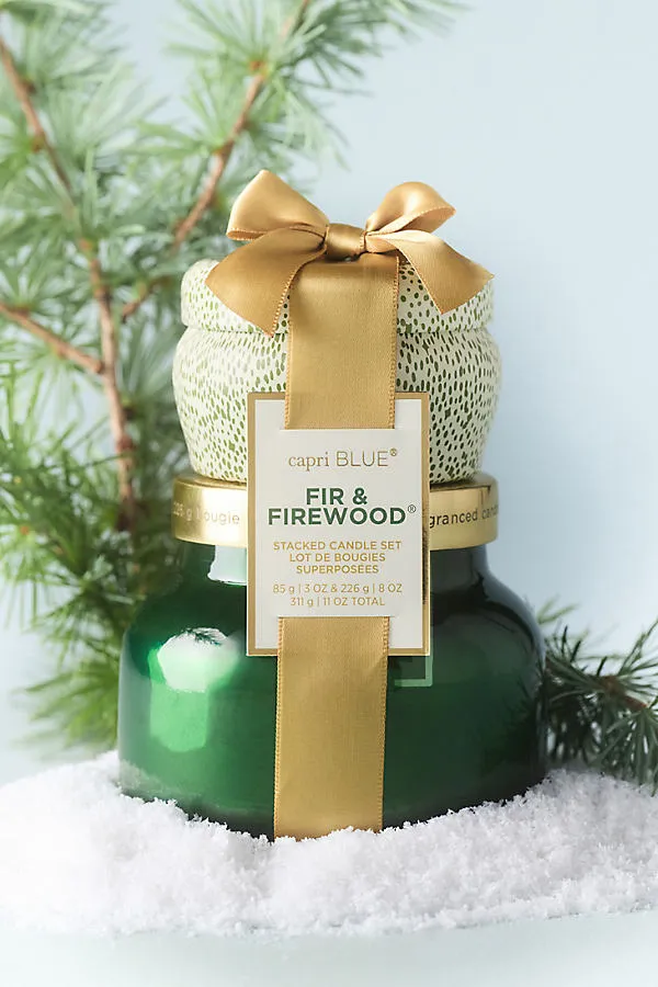 Fir & Firewood Stacking Candle Gift Set - Green, Cotton by Anthropologie