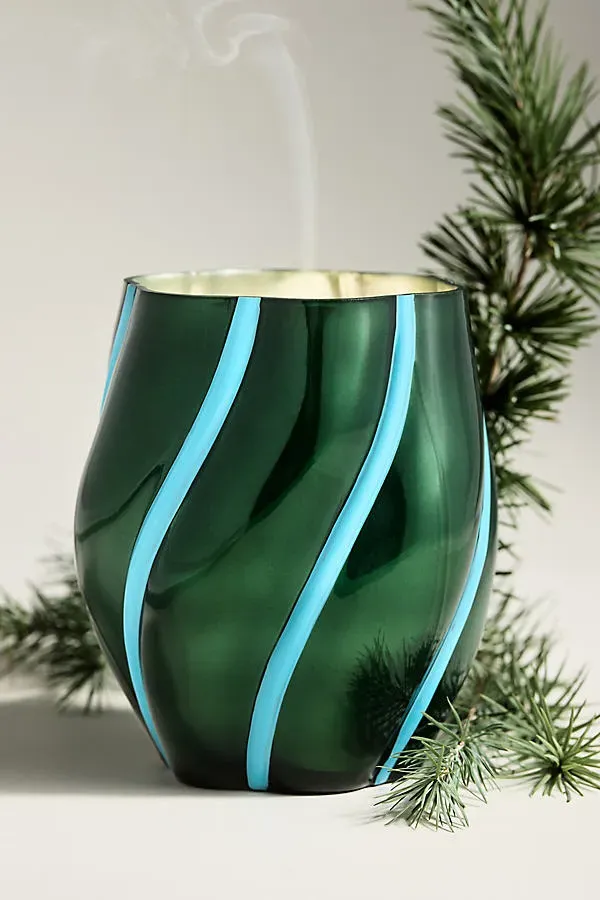 Fir & Firewood Swirl Glass Decorator Candle - Green by Anthropologie