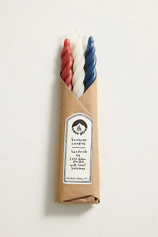 Cave Glow Studio Twisty Tapers Set of 3 - Red, White & Blue, Beeswax product