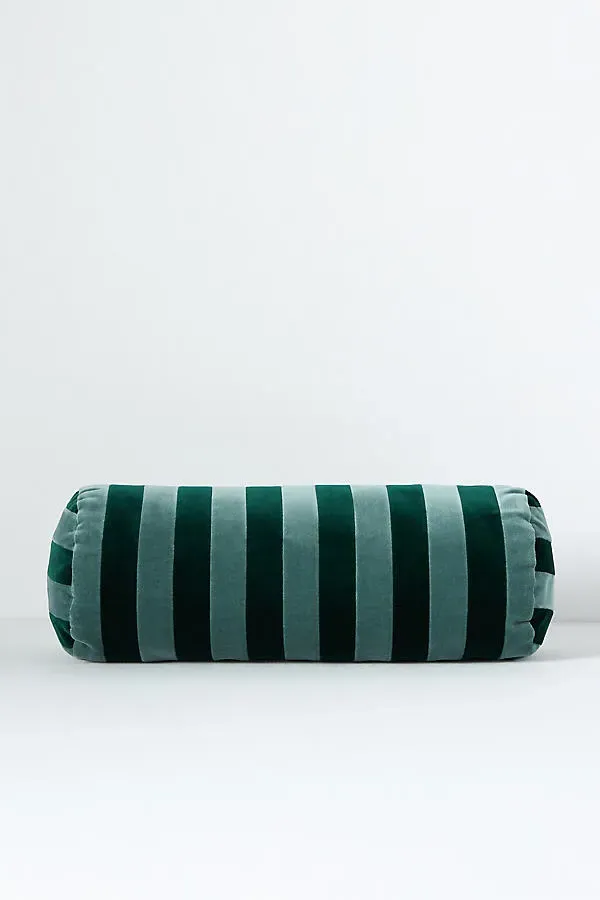 Stripe Bolster Cushion Pillow - Blue, Cotton Velvet by Anthropologie