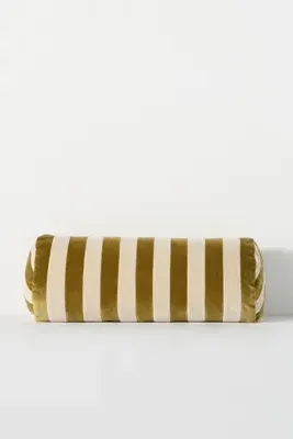 Stripe Bolster Cushion Pillow - Green, Cotton Velvet by Anthropologie, alternate view