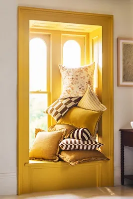 Stripe Bolster Cushion Pillow - Orange, Cotton Velvet by Anthropologie, alternate view