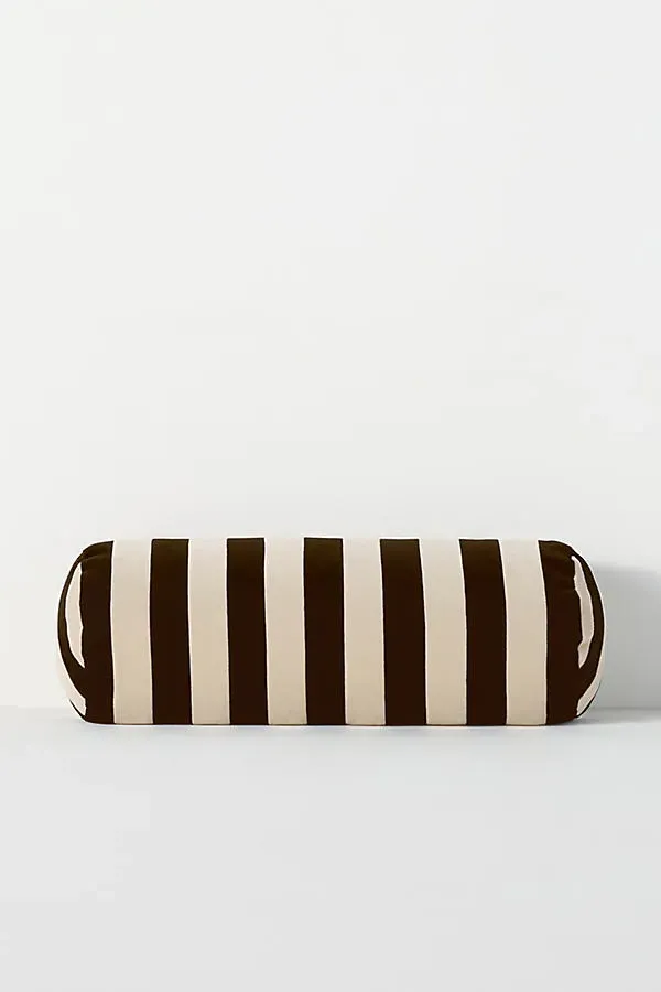 Stripe Bolster Cushion Pillow - Orange, Cotton Velvet by Anthropologie