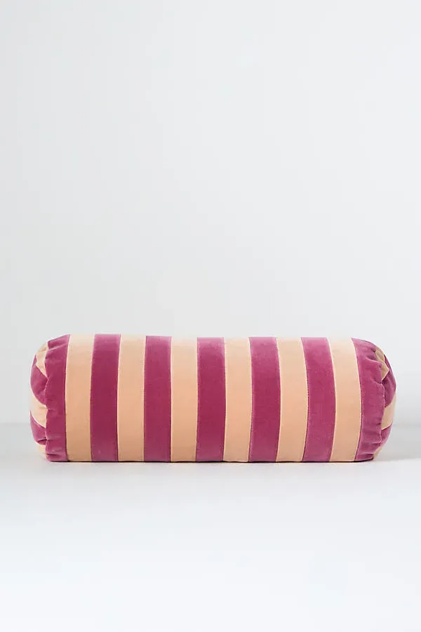 Stripe Bolster Cushion Pillow - Pink, Cotton Velvet by Anthropologie