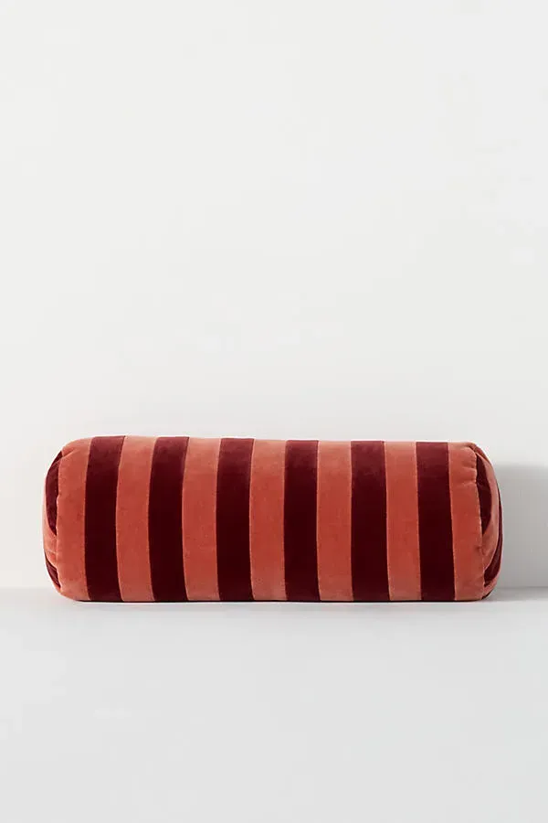 Stripe Bolster Cushion Pillow - Red, Cotton Velvet by Anthropologie