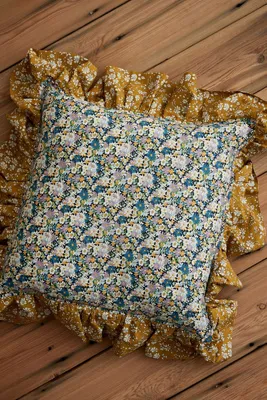 Libby & Capel Square Cushion with Ruffle Edge - Green, Cotton product