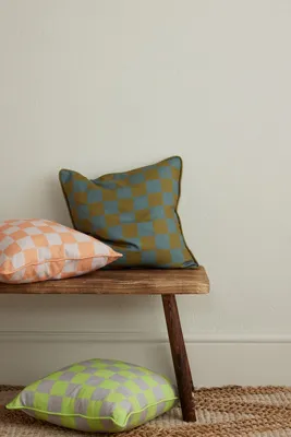 Orange Check Square Cushion - Recycled Polyester product