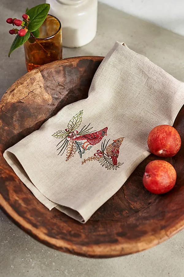 Coral & Tusk Cardinals Dish Towel - Linen by Anthropologie