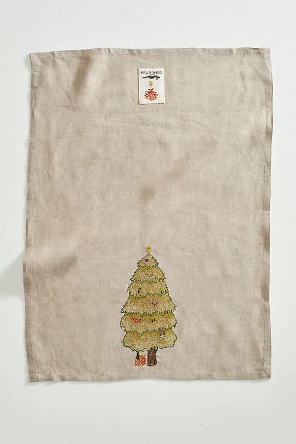 Coral & Tusk Peek-a-Tree Dish Towel - Linen by Anthropologie, alternate view