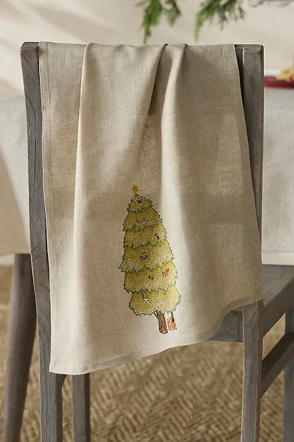 Coral & Tusk Peek-a-Tree Dish Towel - Linen by Anthropologie