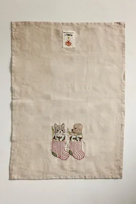Coral & Tusk Stockings Embroidered Dish Towel - Linen by Anthropologie, alternate view