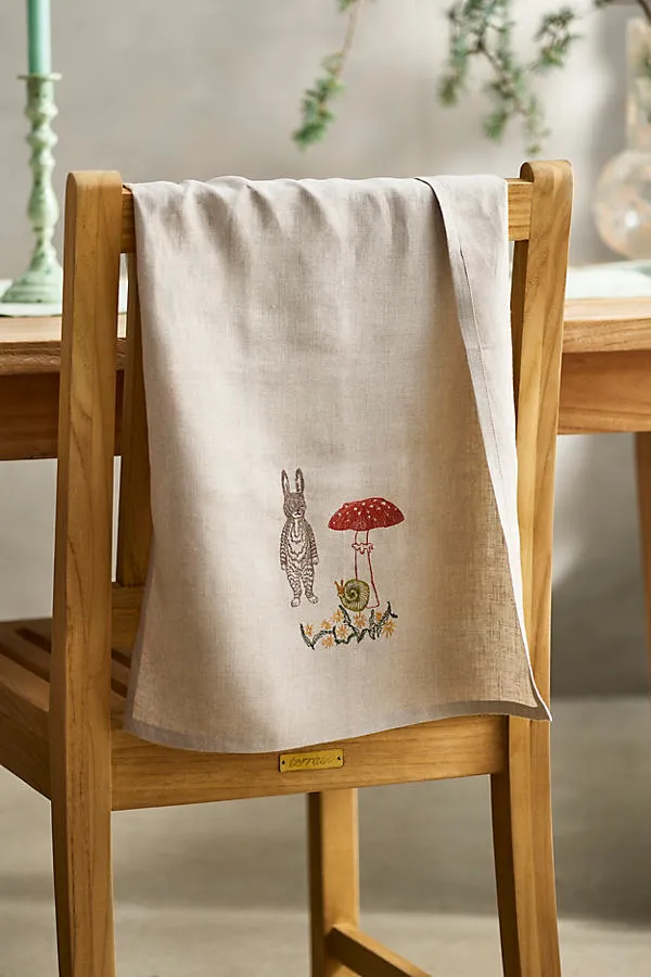 Mushroom Bunny Embroidered Dish Towel - Linen by Anthropologie