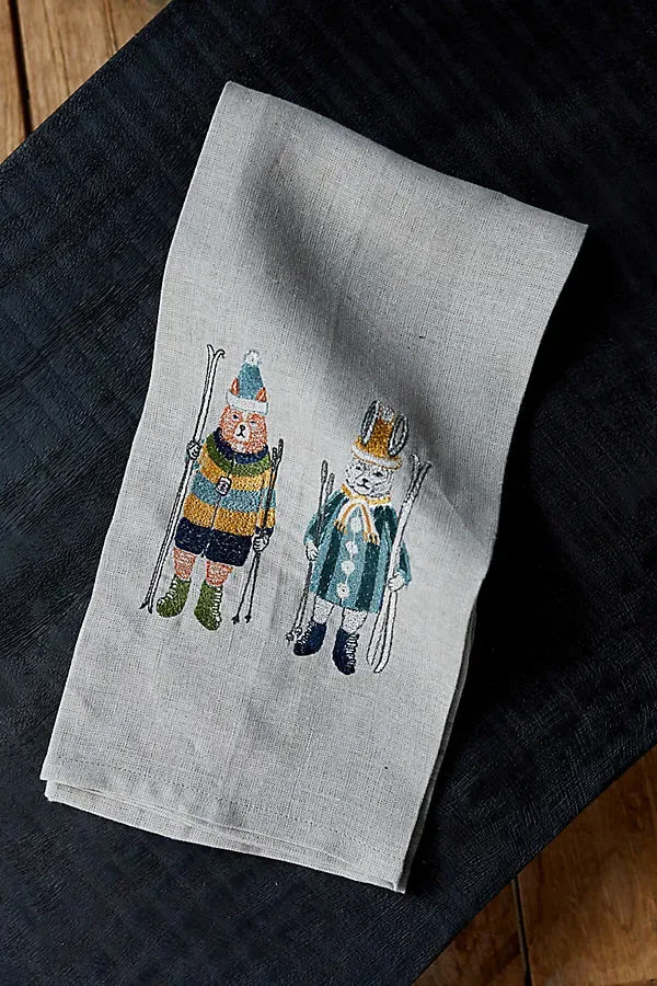 Terrain Ski Buddies Embroidered Dish Towel - Linen by Anthropologie
