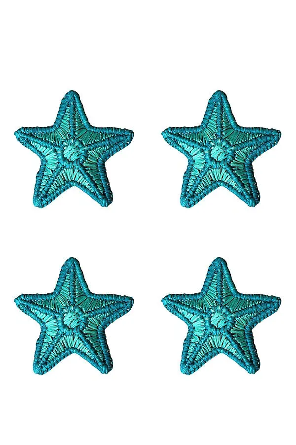 Handwoven 3D Starfish Napkin Rings Set of 4 - Blue product