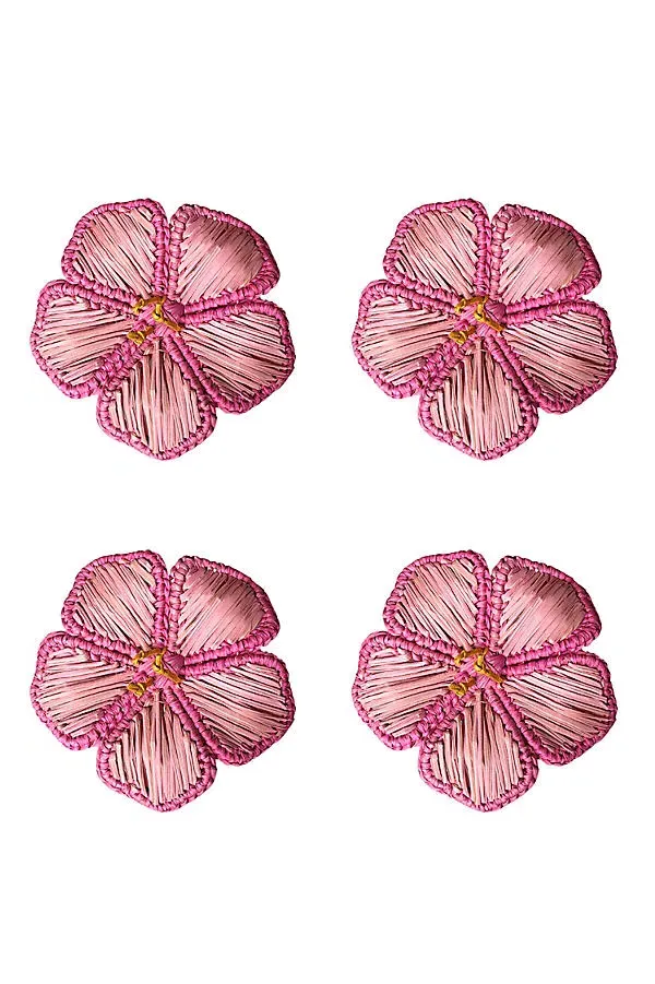 Hibiscus Handwoven Napkin Rings Set of 4 - Pink product