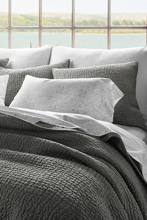 Pebbled Handstitched Organic Euro Sham - Grey, Cotton product