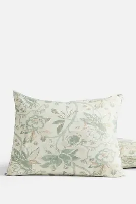 Sea Bloom Print Standard Pillow Shams Set of 2 - Green, Cotton/Linen by Anthropologie, alternate view
