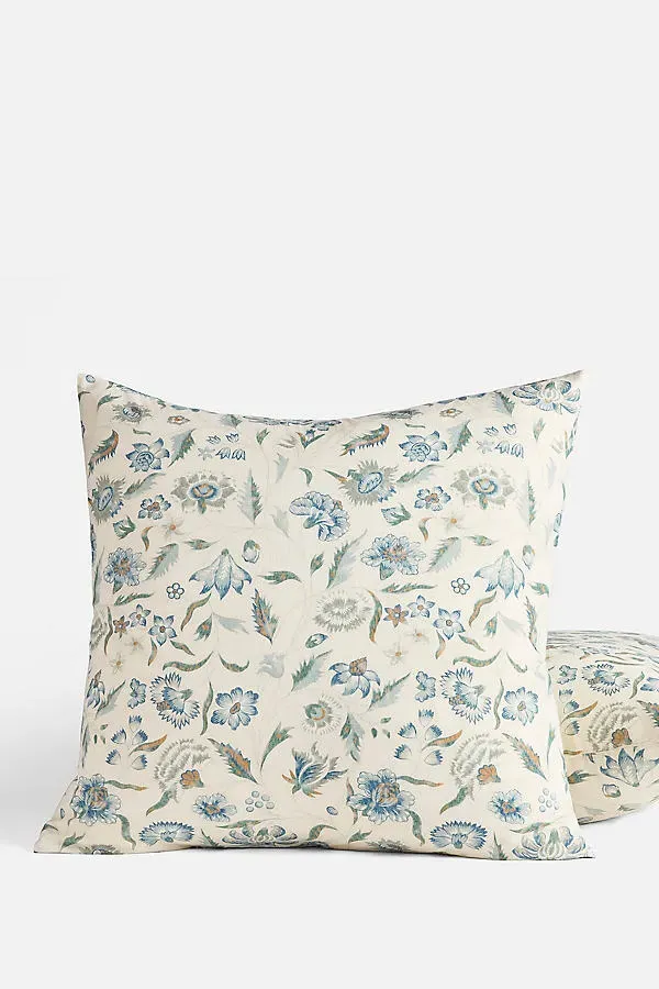 Viola Organic Print Euro Sham - Blue, Cotton by Anthropologie