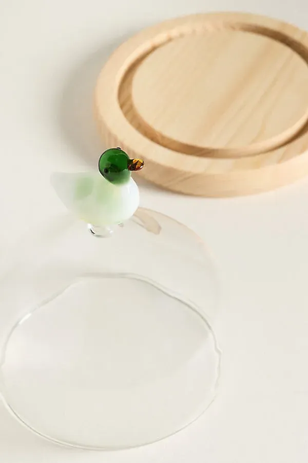 Creative Co-Op Glass Duck Cloche - Glass, Pine Wood product
