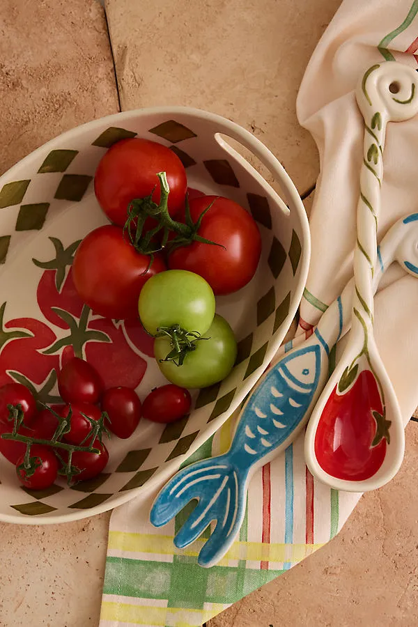 Handpainted Check Tomato Serving Bowl - Green product
